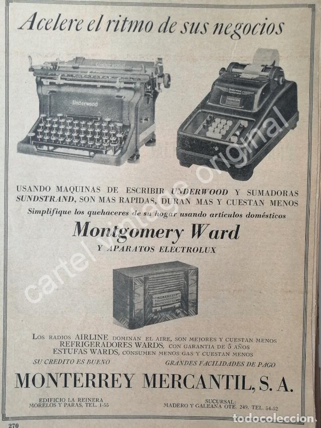 Poster collecting: CARTEL ANTIGUO ORIGINAL DE MAQUINAS DE ESCRIBIR Y SUMADORAS. MONTERREY MERCANTIL S.A 1942