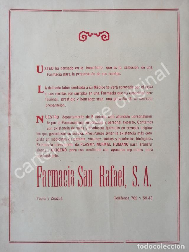 Poster collecting: CARTEL ANTIGUO ORIGINAL DE FARMACIA SAN RAFAEL. MONTERREY 1959