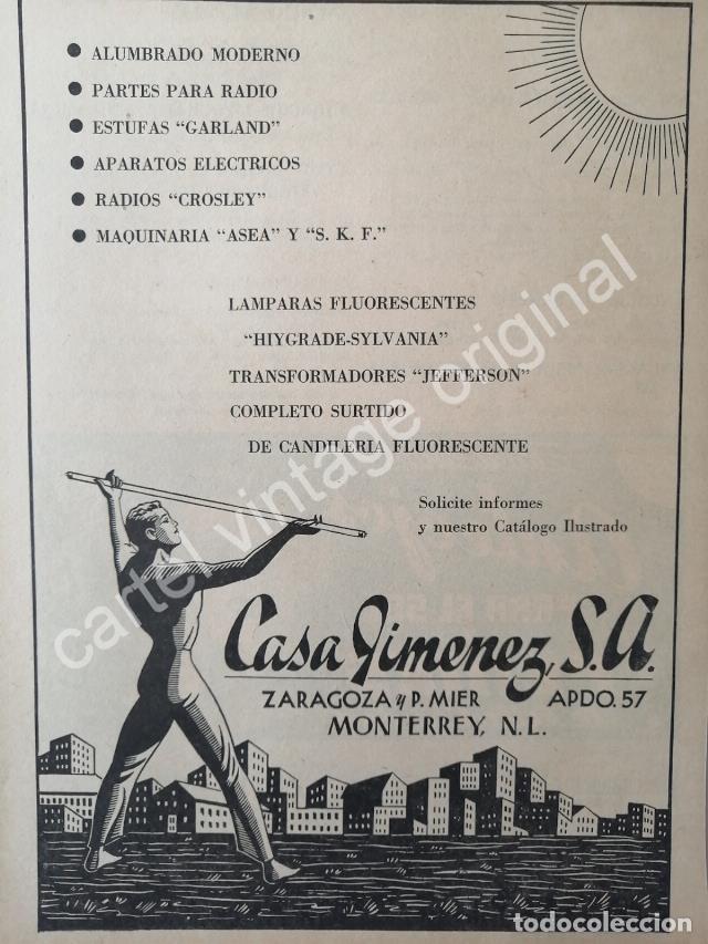 Collectionnisme d'affiches: CARTEL ANTIGUO ORIGINAL DE CASA JIMENEZ S.A 1941 MONTERREY