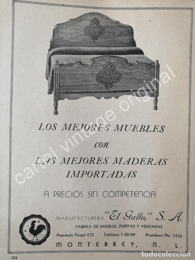 Collectionnisme d'affiches: CARTEL ANTIGUO ORIGINAL DE MUEBLES Y CAMAS EL GALLO S.A 1943 MONTERREY