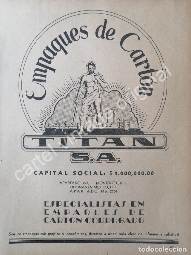 Collectionnisme d'affiches: CARTEL ANTIGUO ORIGINAL DE EMPAQUES DE CARTON TITAN 1942, MONTERREY