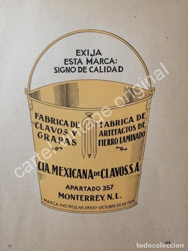 Collectionnisme d'affiches: CARTEL ANTIGUO ORIGINAL DE CIA. MEXICANA DE CLAVOS S.A, MONTERREY 1942