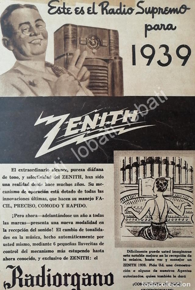 Collectionnisme d'affiches: CARTEL ANTIGUO ORIGINAL DE PUBLICIDAD ANTIGUA RADIOS ZENITH 1939 /393