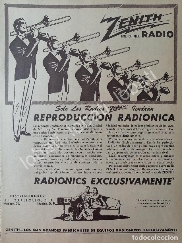 Collectionnisme d'affiches: CARTEL ANTIGUO ORIGINAL DE RADIOS ZENITH RADIONIC 1947 /402 RARO