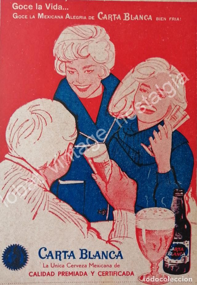 Collectionnisme d'affiches: CARTEL ANTIGUO ORIGINAL DE CARTELITO CERVEZA CARTA BLANCA A&Ntilde;OS 60s GOCE LA VIDA