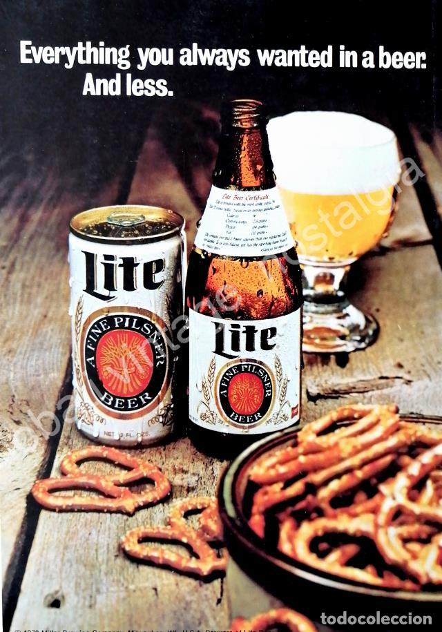 Collectionnisme d'affiches: CARTEL ANTIGUO ORIGINAL DE CERVEZA LITE BOTE Y BOTELLA 1978