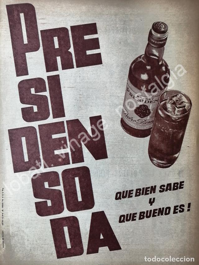 Collectionnisme d'affiches: CARTEL ANTIGUO ORIGINAL DE BRANDY PRESIDENTE 1967 QUE BIEN SABE