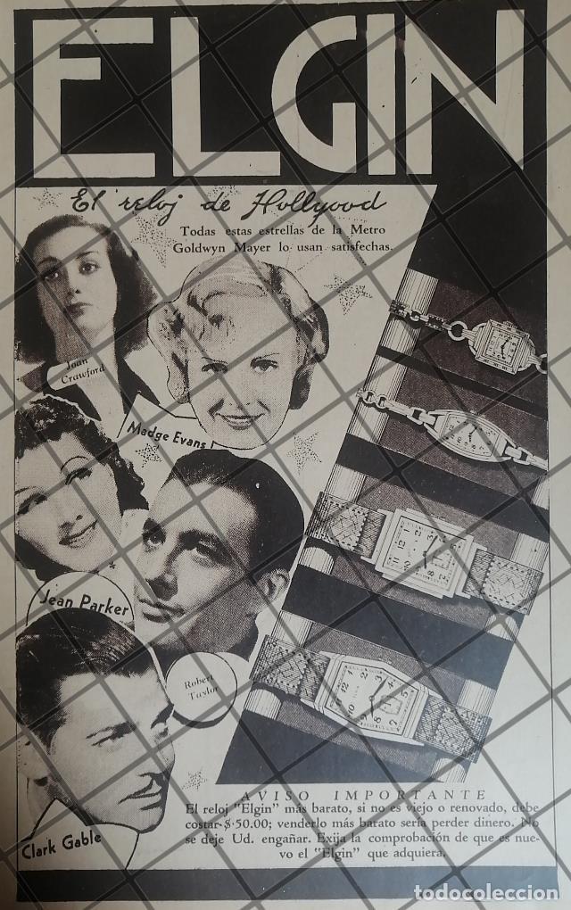 Poster collecting: CARTEL PUBLICIDAD RETRO RELOJES ELGIN ESTRELLAS DE CINE 1937