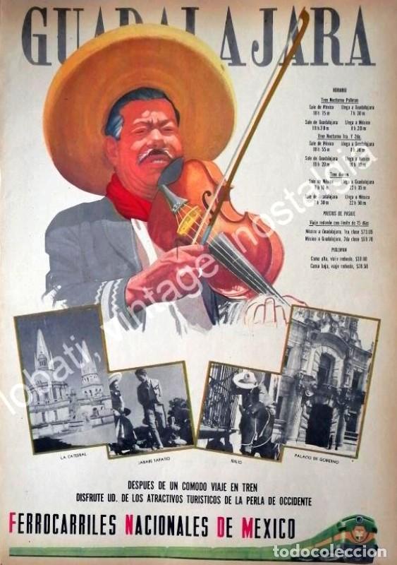 Poster collecting: CARTEL ANTIGUO ORIGINAL DE FERROCARRILES NACIONALES Y GUADALAJARA 1956