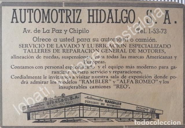 Poster collecting: CARTEL ANTIGUO ORIGINAL DE AUTOMOTRIZ HIDALGO S.A 1958, PUEBLA