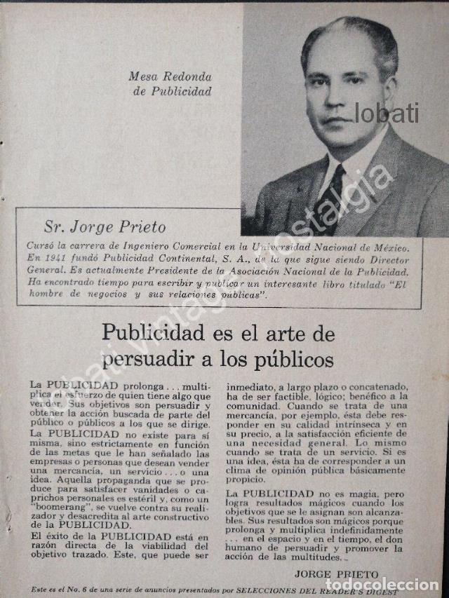 Sammeln von Plakaten: CARTEL ANTIGUO ORIGINAL DE JORGE PRIETO 1950s PUBLICISTA. PUBLICIDAD CONTINENTAL S.A