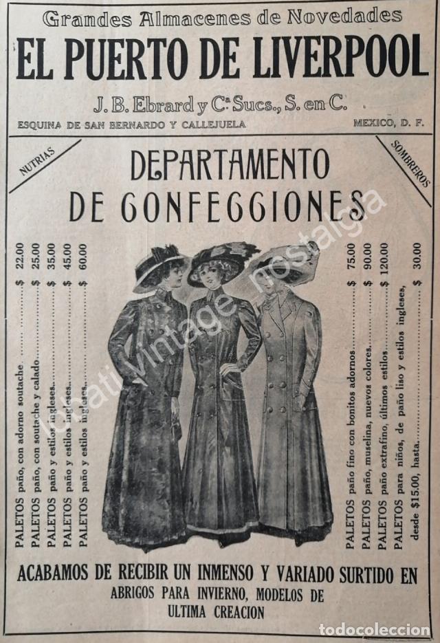 Collectionnisme d'affiches: CARTEL ANTIGUO ORIGINAL DE TIENDA EL PUERTO DE LIVERPOOL 1910