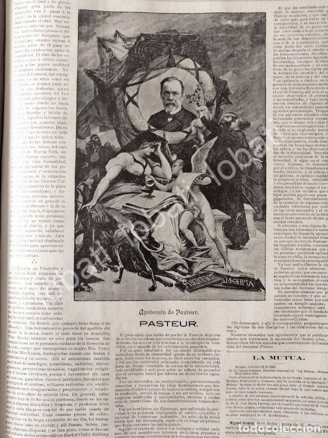 Collectionnisme d'affiches: CARTEL ANTIGUO ORIGINAL DE APOTEOSIS & MUERTE DE LUIS PASTEUR 1895 / MDC