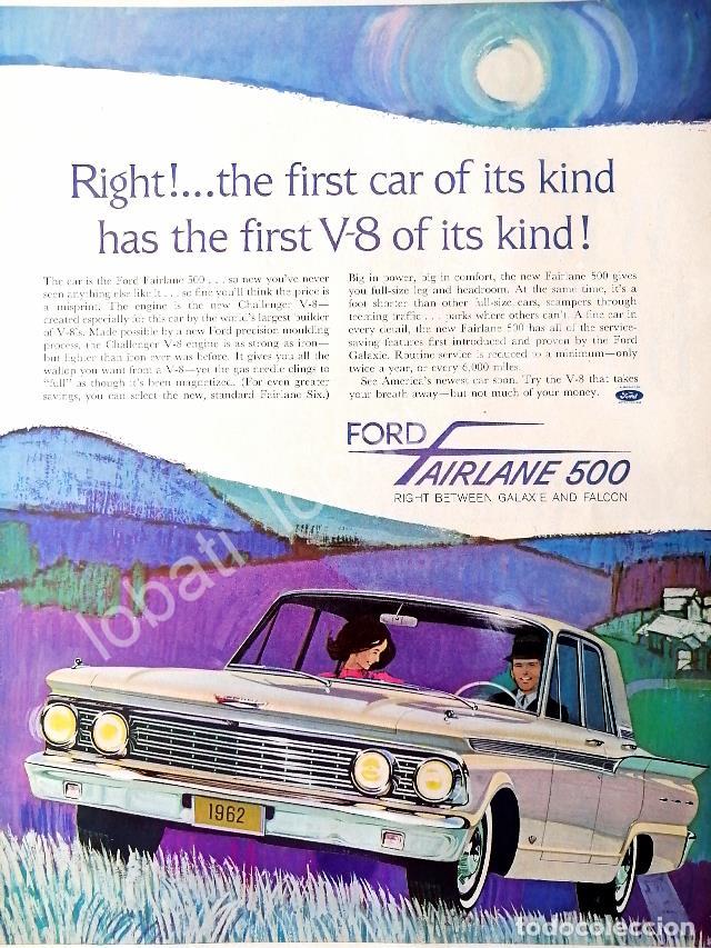 Collectionnisme d'affiches: CARTEL ANTIGUO ORIGINAL DE AUTOS FORD FAIRLANE 500 V-8 1962 /475 RARO