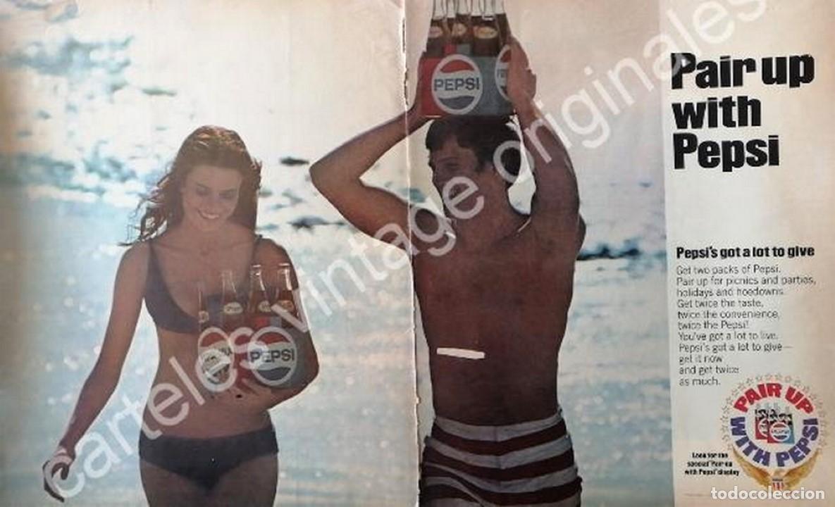 Collectionnisme d'affiches: CARTEL ANTIGUO ORIGINAL DE PEPSI COLA, PAIR UP 1970