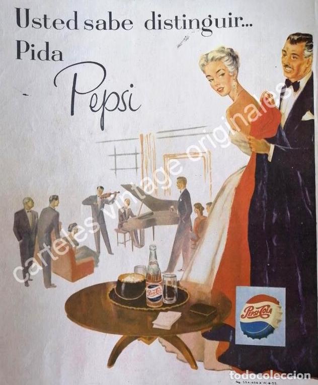 Collectionnisme d'affiches: CARTEL ANTIGUO ORIGINAL DE REFRESCOS PEPSI 1955 /3 PUBLICIDAD ARTISTICA