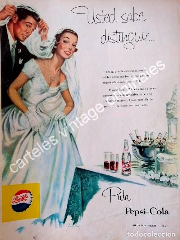 Collectionnisme d'affiches: CARTEL ANTIGUO ORIGINAL DE REFRESCOS PEPSI 1955 /4 PUBLICIDAD ARTISTICA