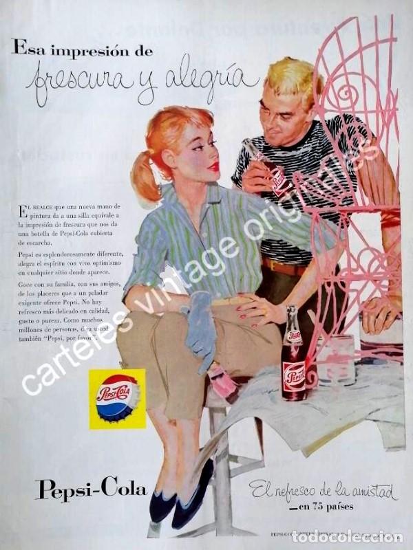 Collectionnisme d'affiches: CARTEL ANTIGUO ORIGINAL DE PEPSI 1958 / 9. PUBLICIDAD ARTISTICA