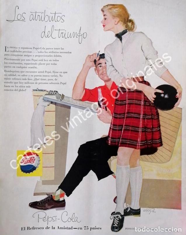 Collectionnisme d'affiches: CARTEL ANTIGUO ORIGINAL DE PEPSI 1958 DIBUJO. ANDY VIRGIL. PUBLICIDAD ARTISTICA