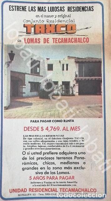 Collectionnisme d'affiches: CARTEL ANTIGUO ORIGINAL DE INICIOS DE LA COLONIA LOMAS DE TECAMACHALCO 1969