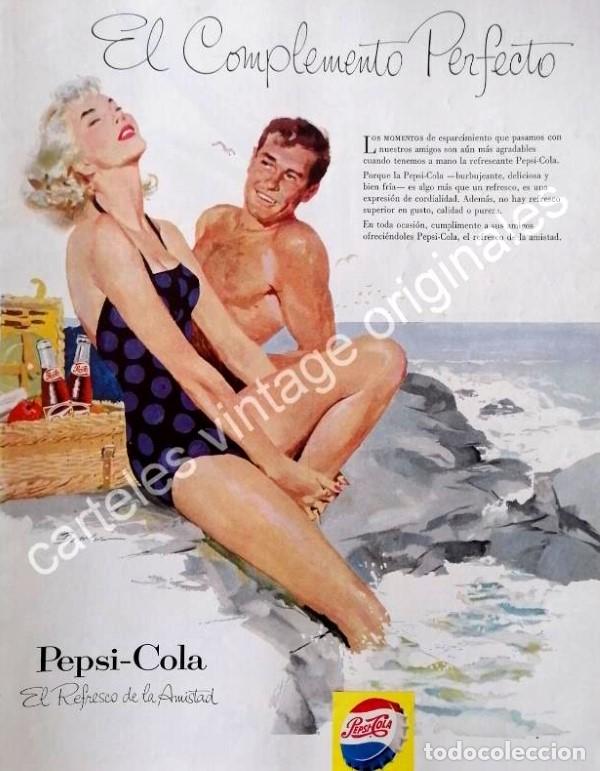 Collectionnisme d'affiches: CARTEL ANTIGUO ORIGINAL DE PEPSI 1956. DIBUJO DE JOE BOWLER