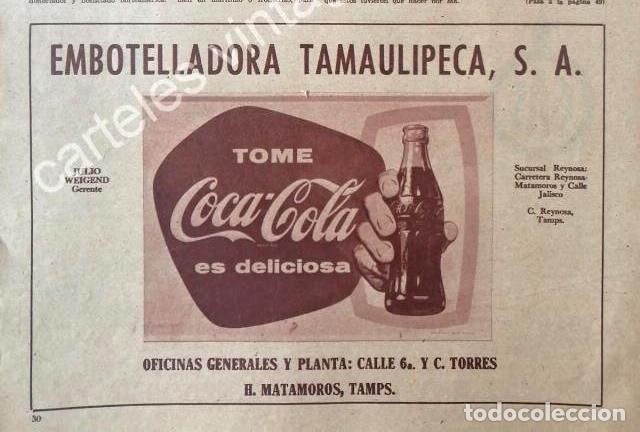 Poster collecting: CARTEL ANTIGUO ORIGINAL DE COCA COLA EMBOTELLADORA TAMAULIPECA S.A 1953 /MUY RARO