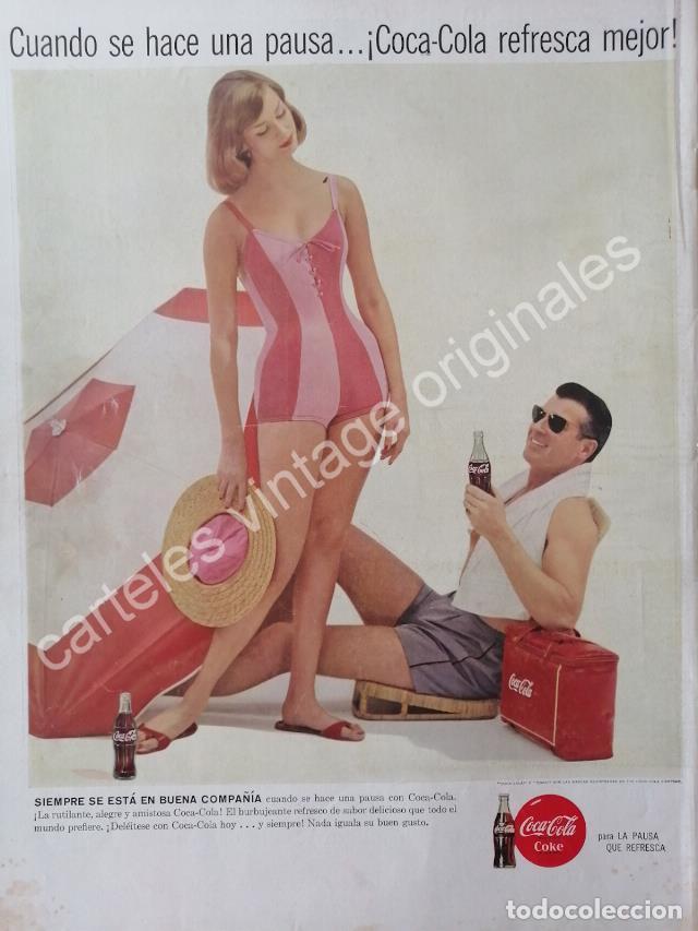 Poster collecting: CARTEL ANTIGUO ORIGINAL DE CARTEL COCA COLA REFRESCA MEJOR 1960s