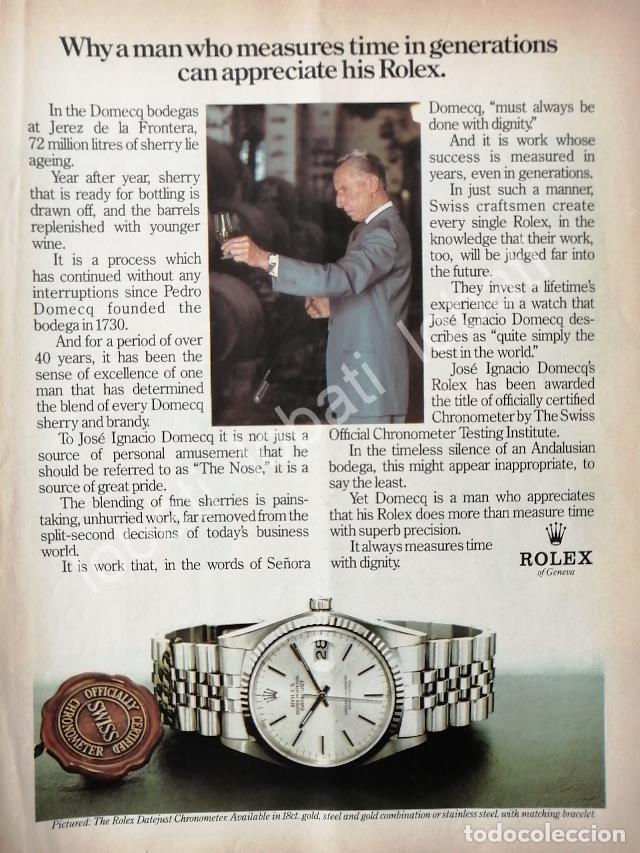 Collectionnisme d'affiches: CARTEL ANTIGUO ORIGINAL DE JOSE IGNACIO DOMECQ Y RELOJES ROLEX 1980s / 86 /FEP