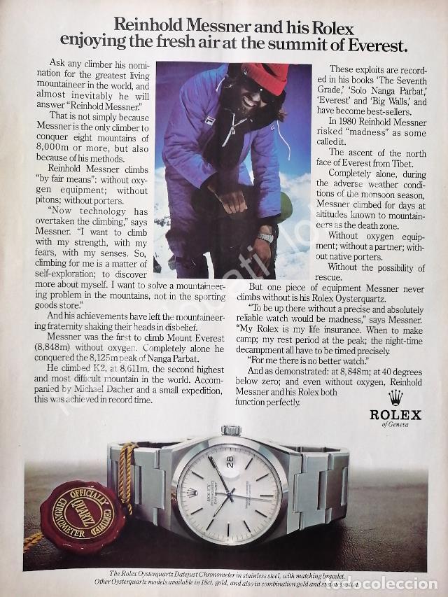 Collectionnisme d'affiches: CARTEL ANTIGUO ORIGINAL DE EL ALPINISTA REINHOLD MESSNER & RELOJES ROLEX 1980s /90 FEP