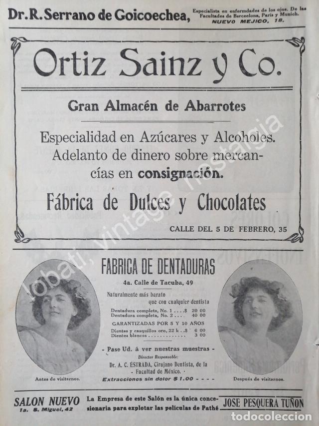 Collectionnisme d'affiches: CARTEL ANTIGUO ORIGINAL DE TIENDA ORTIZ SAINZ & CO. 1912 D.F. Y DENTADURAS ESTRADA