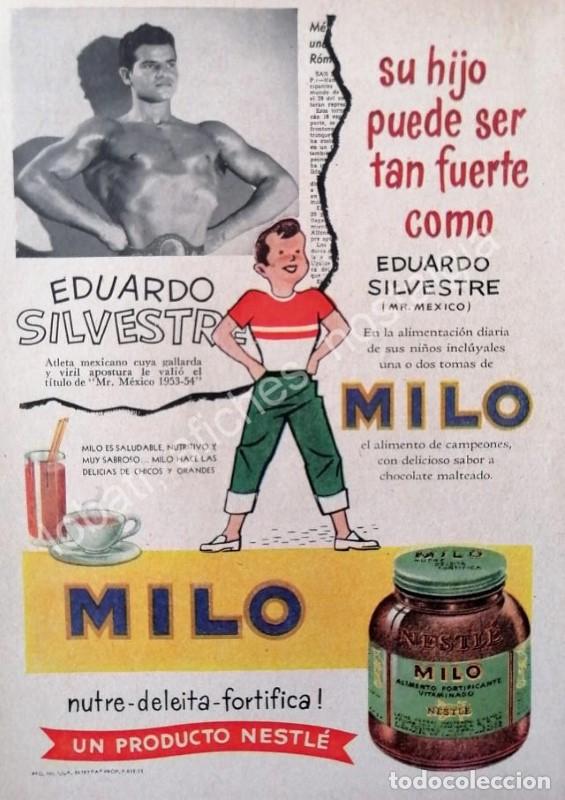 Collectionnisme d'affiches: CARTEL ANTIGUO ORIGINAL DE EDUARDO SILVESTRE Y CHOCOLATE EN POLVO MILO 1958 /SUPER RARO