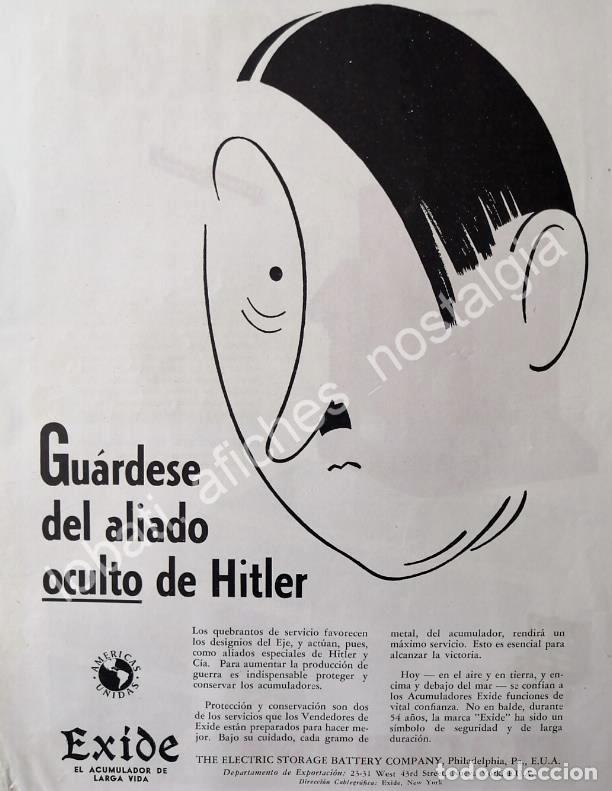 Sammeln von Plakaten: CARTEL ANTIGUO ORIGINAL DE ADOLF HITLER EN ACUMULADORES EXIDE 1943 / SUPER RARO