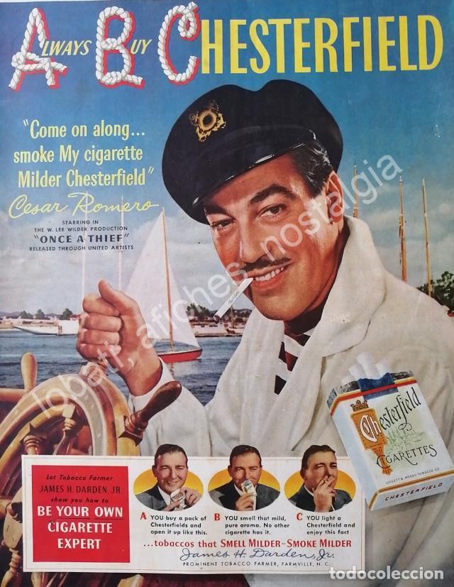 Sammeln von Plakaten: CARTEL ANTIGUO ORIGINAL DE CESAR ROMERO Y CIGARROS CHESTERFIELD 1950 / RARO. FEP