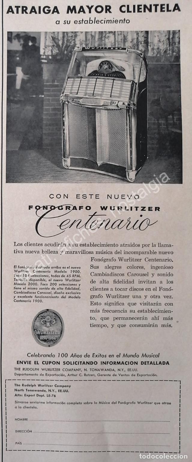 Sammeln von Plakaten: CARTEL ANTIGUO ORIGINAL DE ROCKOLAS WURLITZER CENTENARIO 100 ANIVERSARIO 1956 / MUY RARO