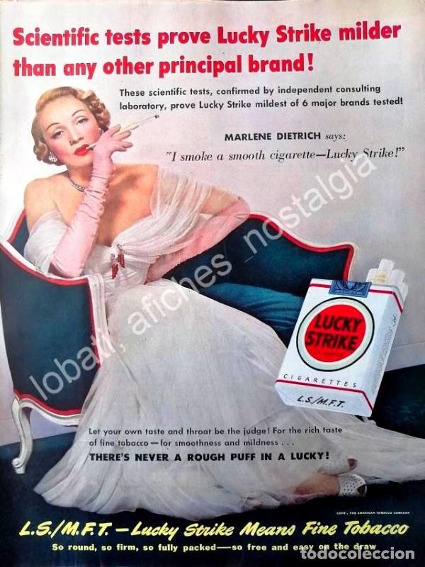 Sammeln von Plakaten: CARTEL ANTIGUO ORIGINAL DE MARLENE DIETRICH Y CIGARROS LUCKY STRIKE 1950 / FEP