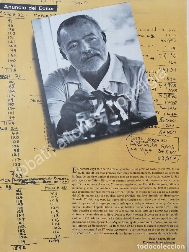 Sammeln von Plakaten: CARTEL ANTIGUO ORIGINAL DE EDITORIAL LIFE Y ERNEST HEMINGWAY 1960 / FEP