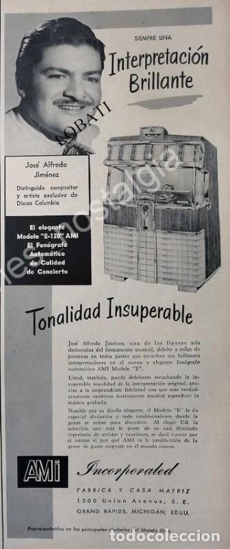 Poster collecting: CARTEL ANTIGUO ORIGINAL DE JOSE ALFRE JIMENEZ Y ROCKOLAS AMI 1956 /FEP