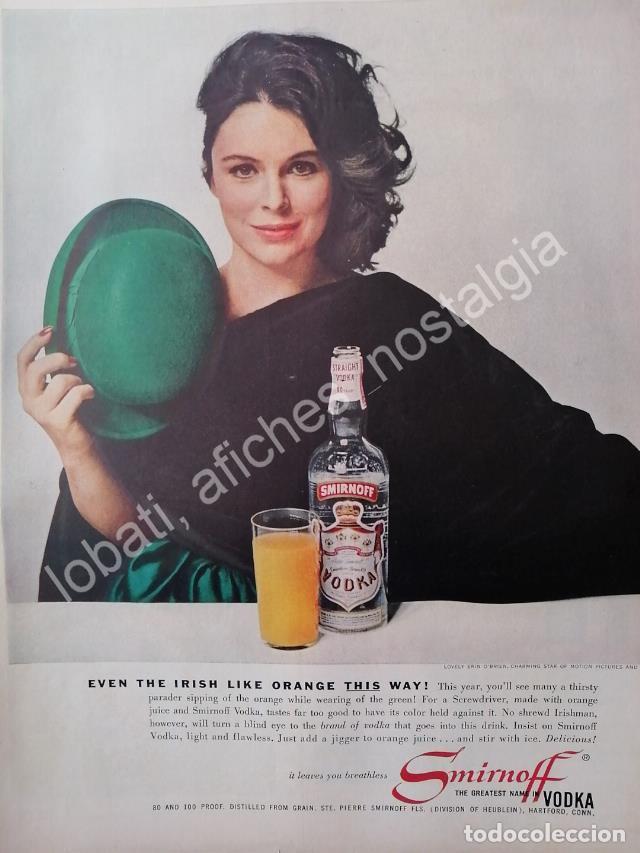 Poster collecting: CARTEL ANTIGUO ORIGINAL DE ERIN O&acute;BRIEN Y VODKA SMIRNOFF 1950s /FEP