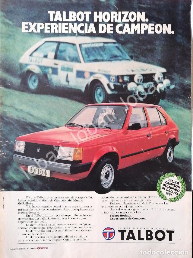 Poster collecting: CARTEL ANTIGUO ORIGINAL DE DE AUTOS TALBOT HORIZON 1982 / 876