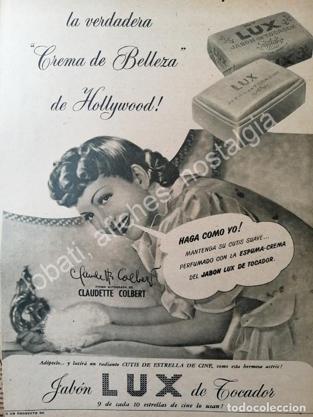 Poster collecting: CARTEL ANTIGUO ORIGINAL DE CLAUDETTE COLBERT Y JABON LUX 1947/ FEP