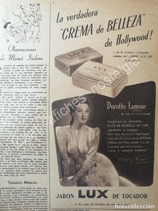 Poster collecting: CARTEL ANTIGUO ORIGINAL DE DOROTHY LAMOUT Y JABON LUX 1947/ FEP