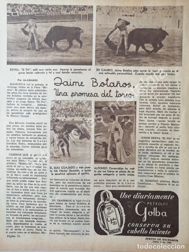 Poster collecting: CARTEL ANTIGUO ORIGINAL DE NOTA DE PRENSA, TORERO JAIME BOLA&Ntilde;OS 1949 / FEP TOROS