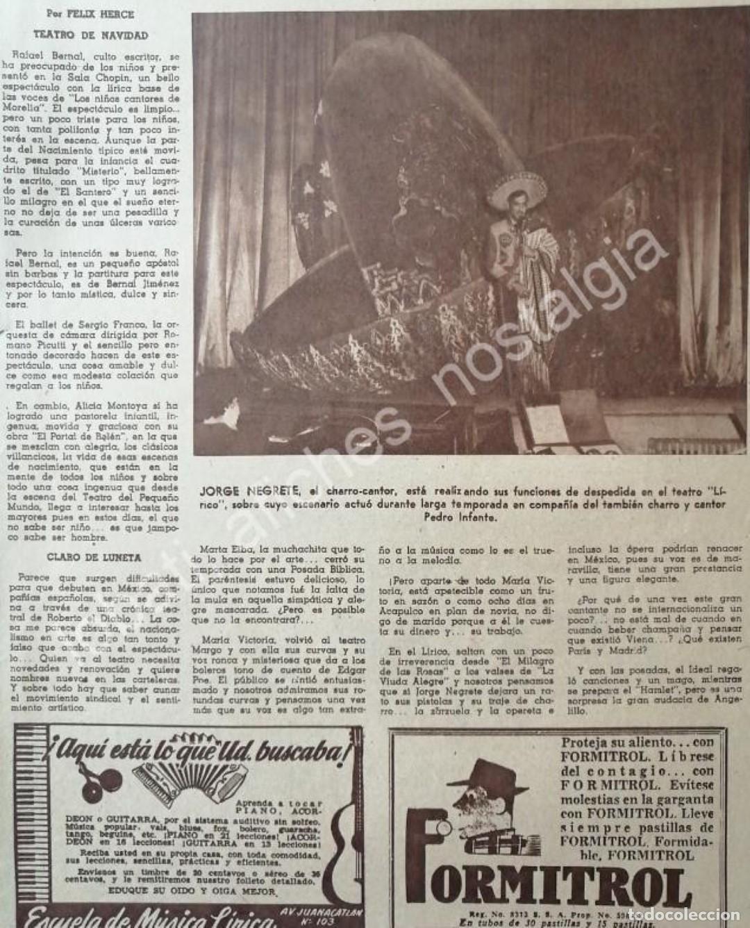 Collectionnisme d'affiches: CARTEL ANTIGUO ORIGINAL DE JORGE NEGRETE EN EL TEATRO LIRICO 1952 Y OTRAS NOTAS