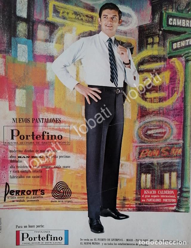 Sammeln von Plakaten: CARTEL ANTIGUO ORIGINAL DE FUTBOLISTA NACHO CALDERON Y PANTALONES PORTEFINO 1968