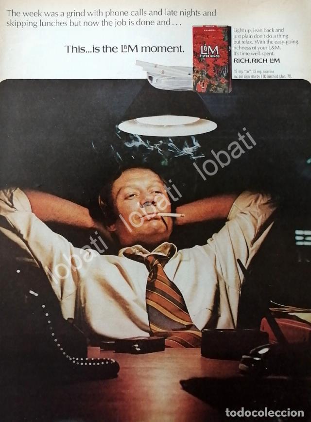 Collezionismo di affissi: CARTEL ANTIGUO ORIGINAL DE CIGARROS L&M 1971 IS THE L&M MOMENT, 1971