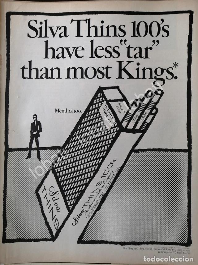 Collezionismo di affissi: CARTEL ANTIGUO ORIGINAL DE CIGARROS SILVA THINS 100s 1970 /2