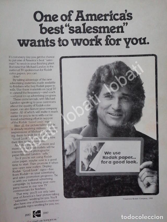 Sammeln von Plakaten: CARTEL ANTIGUO ORIGINAL DE MICHAEL LANDON Y CAMARAS 100 ANIVERSARIO DE KODAK 1980 /413 /FEP