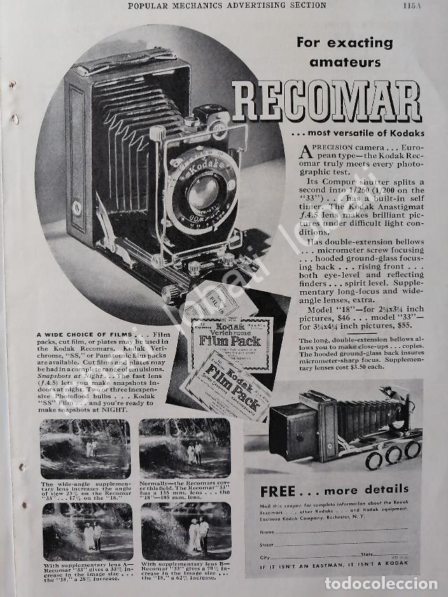 Colecionismo de cartazes: CARTEL ANTIGUO ORIGINAL DE CAMARAS KODAK RECOMAR 1933 /545
