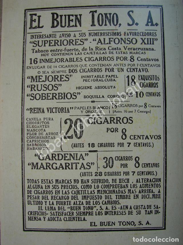 Collezionismo di affissi: CARTEL ANTIGUO ORIGINAL DE CIA. CIGARRERA EL BUEN TONO 1914 /279