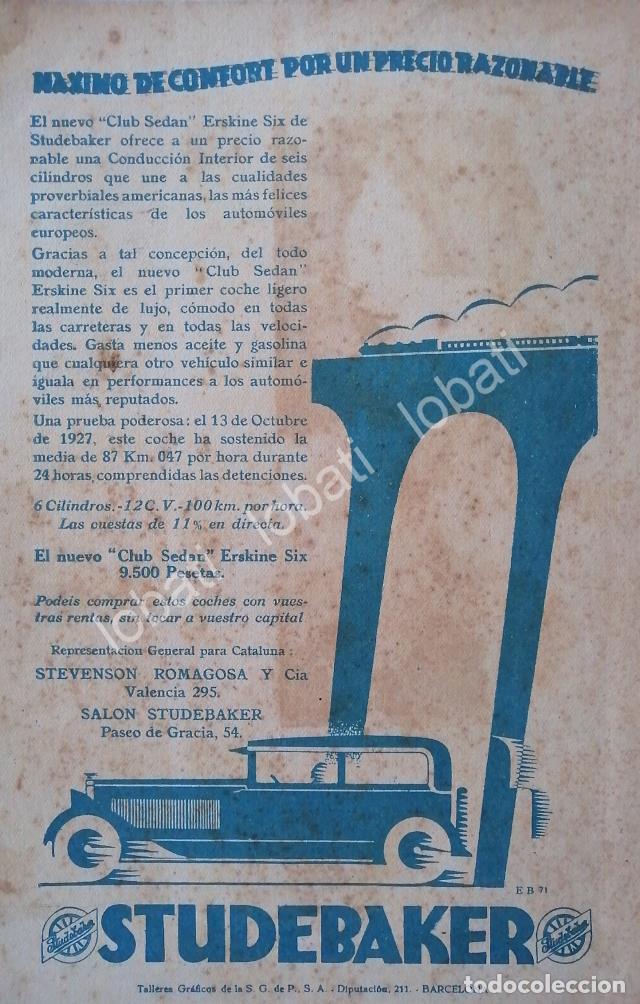 Collezionismo di affissi: CARTEL ANTIGUO ORIGINAL DE AUTOS STUDEBAKER ERSKINE SIX CLUB SEDAN 1926 /128 /RARO